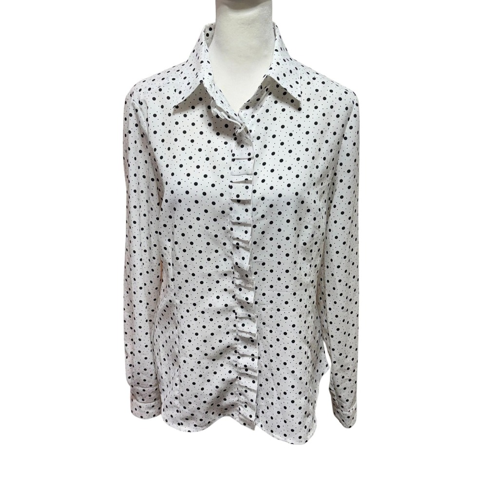 Jones New‎ York Collection Polka Dot Ruffle Placket Button Down Blouse #k78